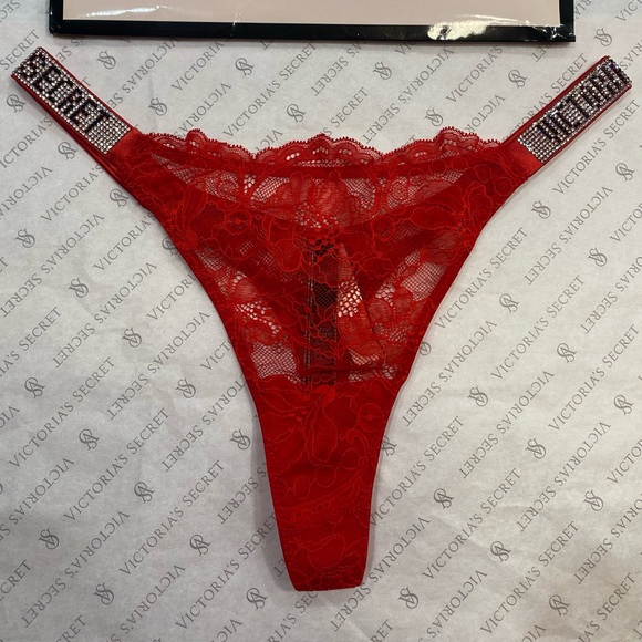 VICTORIA'S SECRET💖VERY SEXY Shine Strap Lace Thong Lipstick Red💄Panty Size M - Picture 5 of 13